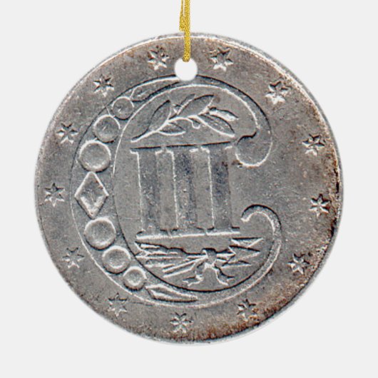 『アメリカ三セント銀貨-歴史オーナメント』 セラミックオーナメント (裏面)