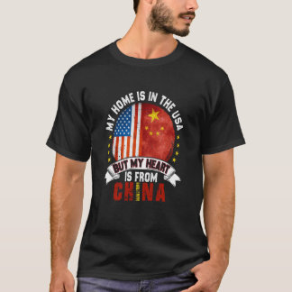 アメリカ中国のの愛国者ハートは中国国旗から Tシャツ