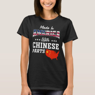 アメリカ中国の部品中国マップ米国国旗の祖先 Tシャツ