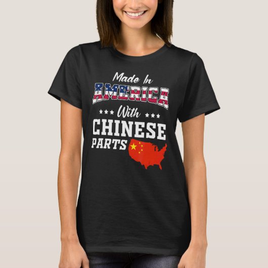 アメリカ中国の部品中国マップ米国国旗の祖先 Tシャツ (正面)