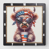 アメリカ予測できな愛国的牛 スクエア壁時計 (正面)