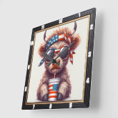 アメリカ予測できな愛国的牛 スクエア壁時計 (傾斜)