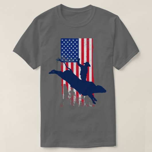 アメリカ人との愛国的なバッキング・ブル・ライダーカウボーイ Tシャツ (デザイン正面)