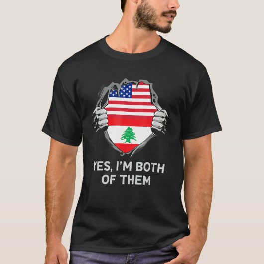 アメリカ人とレバノン人のハーフ アメリカ レバノン国旗 メンズ  Tシャツ (正面)