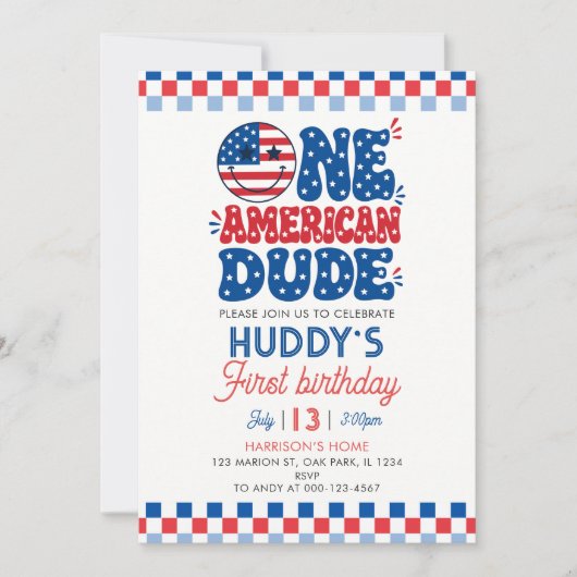 アメリカ人のお兄さん アメリカ独立記念日 ファーストバースデー 招待状 (正面)