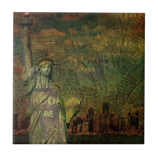 アメリカ人のニューヨークの地図の自由の女神 タイル (正面)