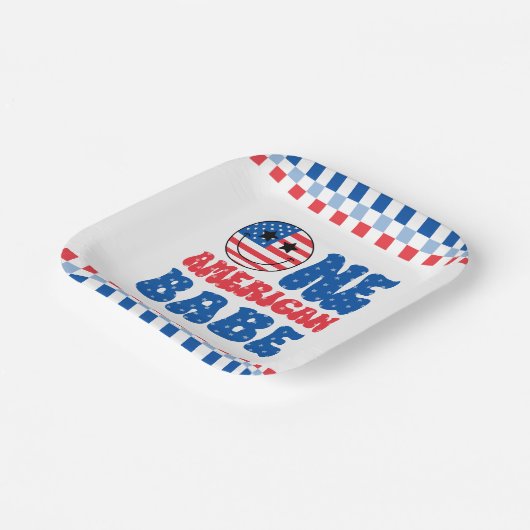 アメリカ人の一人の赤ちゃん7月の夏の第4の誕生日 ペーパープレート (傾斜あり)