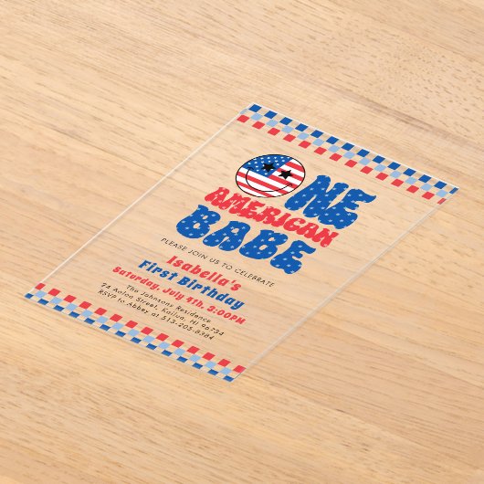 アメリカ人の一人の赤ちゃん7月の最初の誕生日パーティー4th アクリル招待状 (レイダウン)