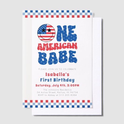 アメリカ人の一人の赤ちゃん7月の最初の誕生日パーティー4th ベラム紙招待状 (オフセット)