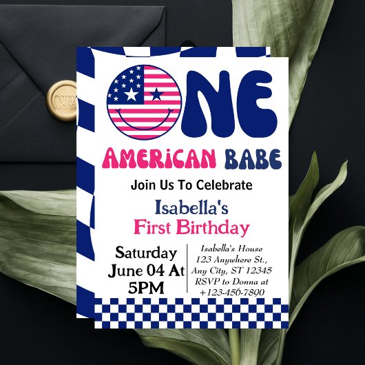 アメリカ人の一人、7月の女の子の4日の誕生日 招待状