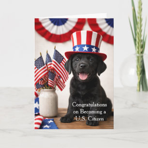 アメリカ人の新しい市民になりました!愛国的なラブラドール子犬 カード