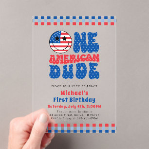 アメリカ人の男で7月1日の4日の誕生日 アクリル招待状