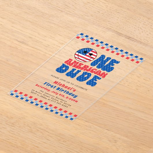 アメリカ人の男で7月1日の4日の誕生日 アクリル招待状 (レイダウン)