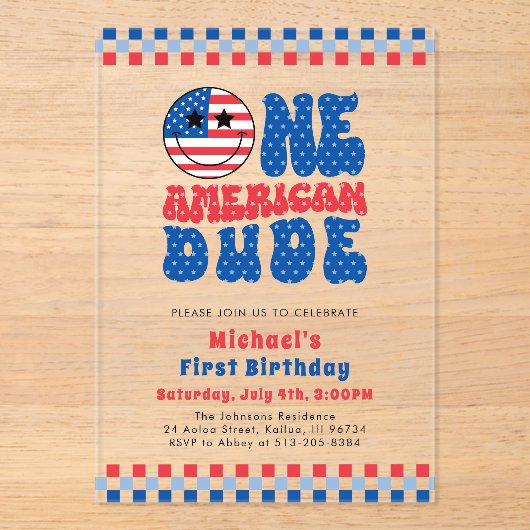 アメリカ人の男で7月1日の4日の誕生日 アクリル招待状 (正面)