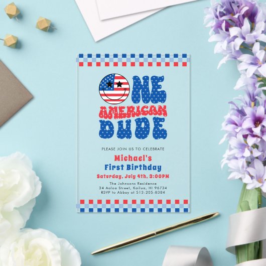 アメリカ人の男で7月1日の4日の誕生日 アクリル招待状 (インサイチュ (ウェディング))