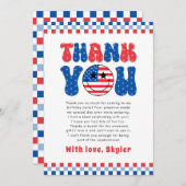 アメリカ人の男で7月1日の4日の誕生日 サンキューカード (正面/裏面)