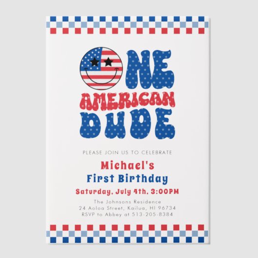 アメリカ人の男で7月1日の4日の誕生日 ベラム紙招待状 (正面)