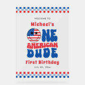 アメリカ人の男の子が7月の最初の誕生日パーティーの4th アクリルサイン (正面)