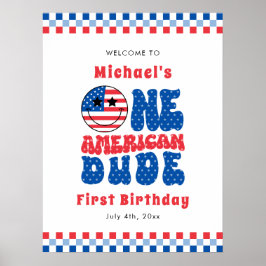アメリカ人の男の子が7月の最初の誕生日パーティーの4th ポスター