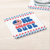 アメリカ人の男の子が7月1日の誕生日の4日 スクエアペーパーコースター (アングル)