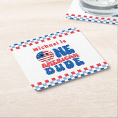 アメリカ人の男の子が7月1日の誕生日の4日 スクエアペーパーコースター (アングル)