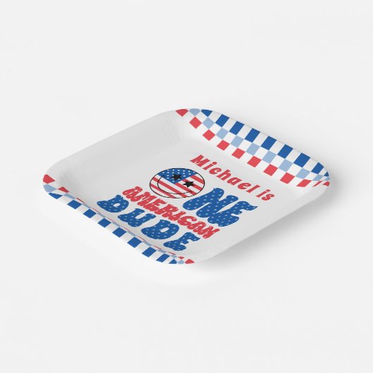 アメリカ人の男の子7月の第4日の夏の最初の誕生日 ペーパープレート (傾斜あり)