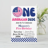 アメリカ人の男の子7月の4th男の子の最初の誕生日 招待状 (スタンド正面)