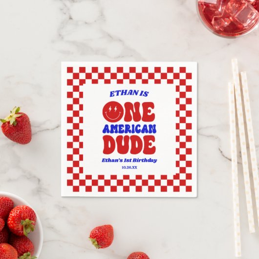 アメリカ人の男の子7月1日の誕生日パーティー スタンダードカクテルナプキン (インサイチュ)