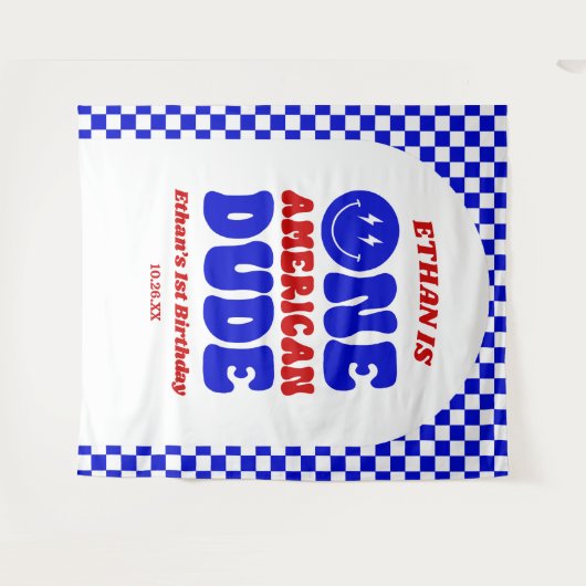 アメリカ人の男の子7月1日の誕生日パーティー タペストリー (正面(横))