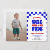 アメリカ人の男の子7月1日の誕生日パーティー 招待状 (正面)