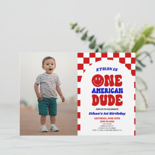 アメリカ人の男の子7月1日の誕生日パーティー 招待状 (スタンド正面)