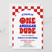 アメリカ人の男の子7月1日の誕生日パーティー 招待状 (正面)