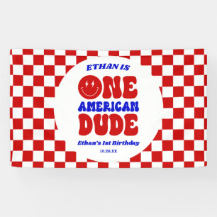 アメリカ人の男の子7月1日の誕生日パーティー 横断幕