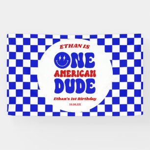アメリカ人の男の子7月1日の誕生日パーティー 横断幕