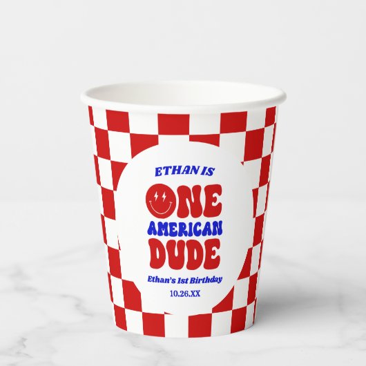 アメリカ人の男の子7月1日の誕生日パーティー 紙コップ (裏面)