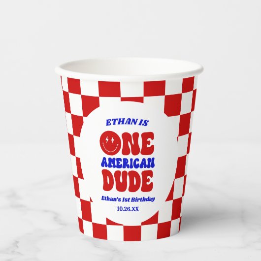 アメリカ人の男の子7月1日の誕生日パーティー 紙コップ (正面)