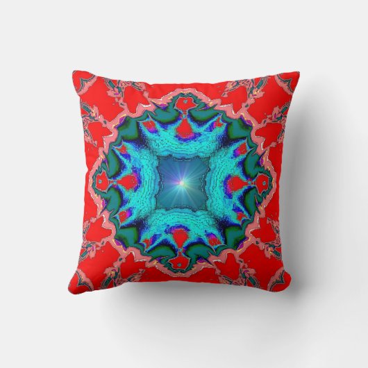 アメリカ人のMoJoの赤い枕のターコイズの円形浮彫り クッション (裏面)
