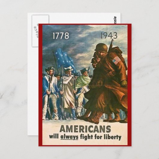 アメリカ人は自由のために常に戦う – 第二次世界大戦 ポストカード (正面/裏面)