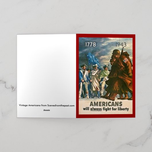 アメリカ人は自由のために常に戦う – 第二次世界大戦 箔グリーティングカード (外側レイダウン)
