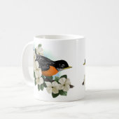アメリカ人ロビンおよびミズキの花のマグ コーヒーマグカップ (正面左)