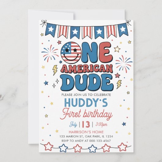 アメリカ人男性の1歳の誕生日 7月4日 招待状 (正面)