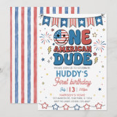 アメリカ人男性の1歳の誕生日 7月4日 招待状 (正面/裏面)