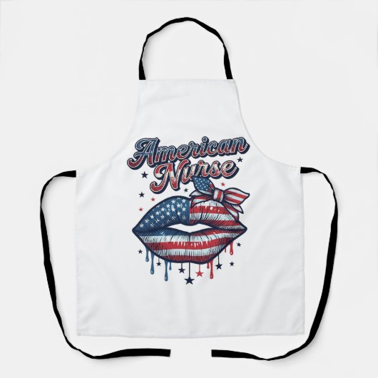 アメリカ人看護師愛国的な唇ベクターTシャツデザイン エプロン (正面)