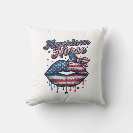 アメリカ人看護師愛国的な唇ベクターTシャツデザイン クッション (正面)