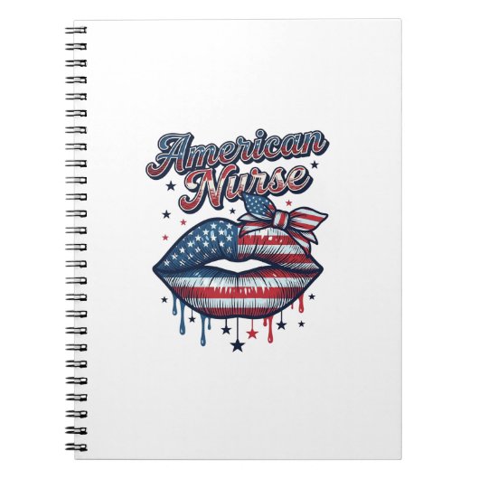 アメリカ人看護師愛国的な唇ベクターTシャツデザイン ノートブック (正面)