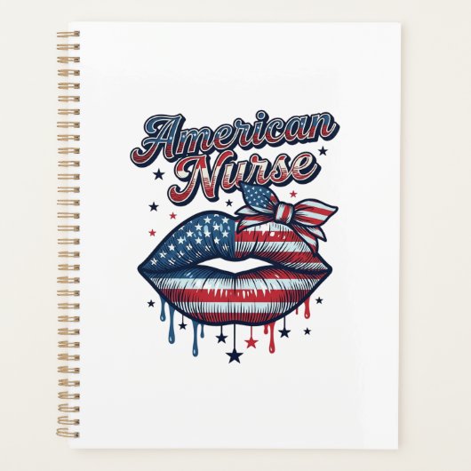 アメリカ人看護師愛国的な唇ベクターTシャツデザイン プランナー手帳 (正面)