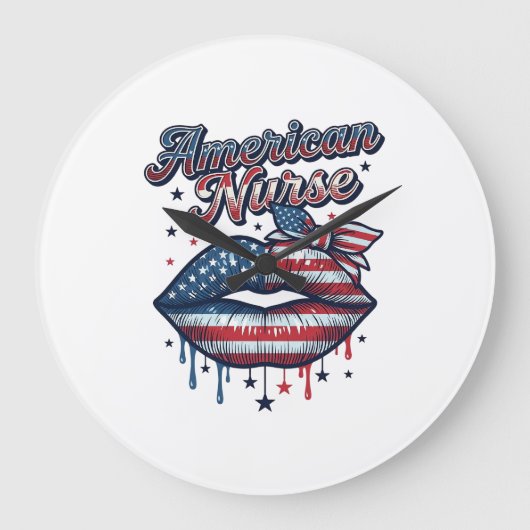 アメリカ人看護師愛国的な唇ベクターTシャツデザイン ラージ壁時計 (正面)