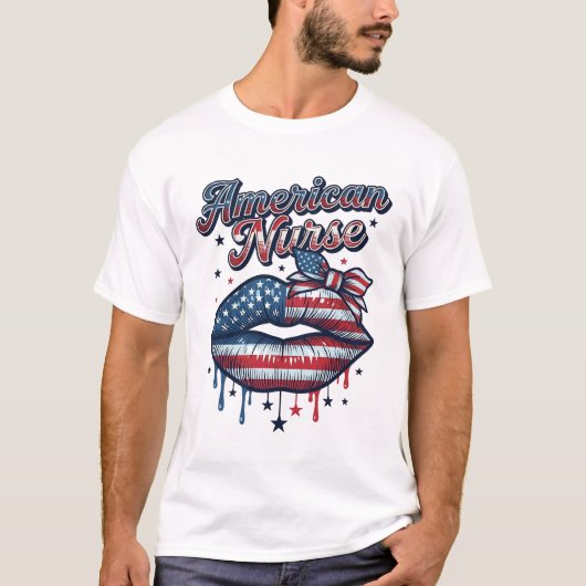 アメリカ人看護師愛国的な唇ベクターTシャツデザイン_ Tシャツ (正面)