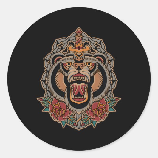 アメリカ伝統的のタトゥーフラッシュベアーオールドスクール ラウンドシール (正面)