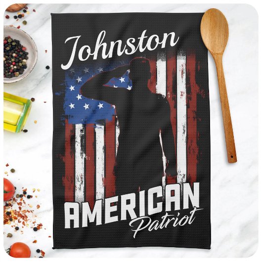 アメリカ個人別愛国者兵士アメリカ国旗 キッチンタオル